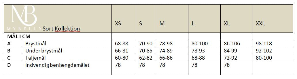Størrelsesskema MyBelly